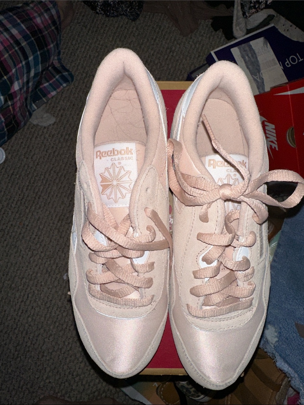 Reebok Women's Pale Pink Classic Runner with White Stripes - Picture 2 of 3